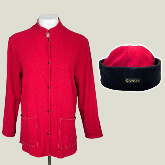 KANUK Vintage 100% Wool Set Top &  Hat Sz 2 Red - Picture 1 of 12